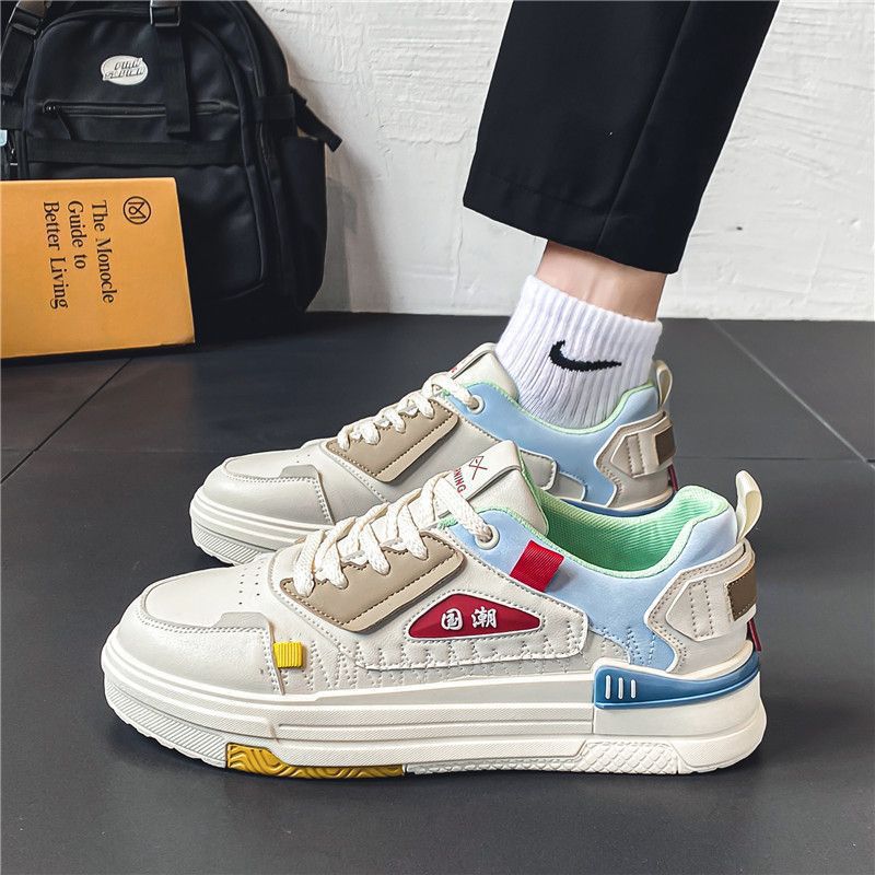 Women's Beige-Black Low-Heel Casual Sneakers