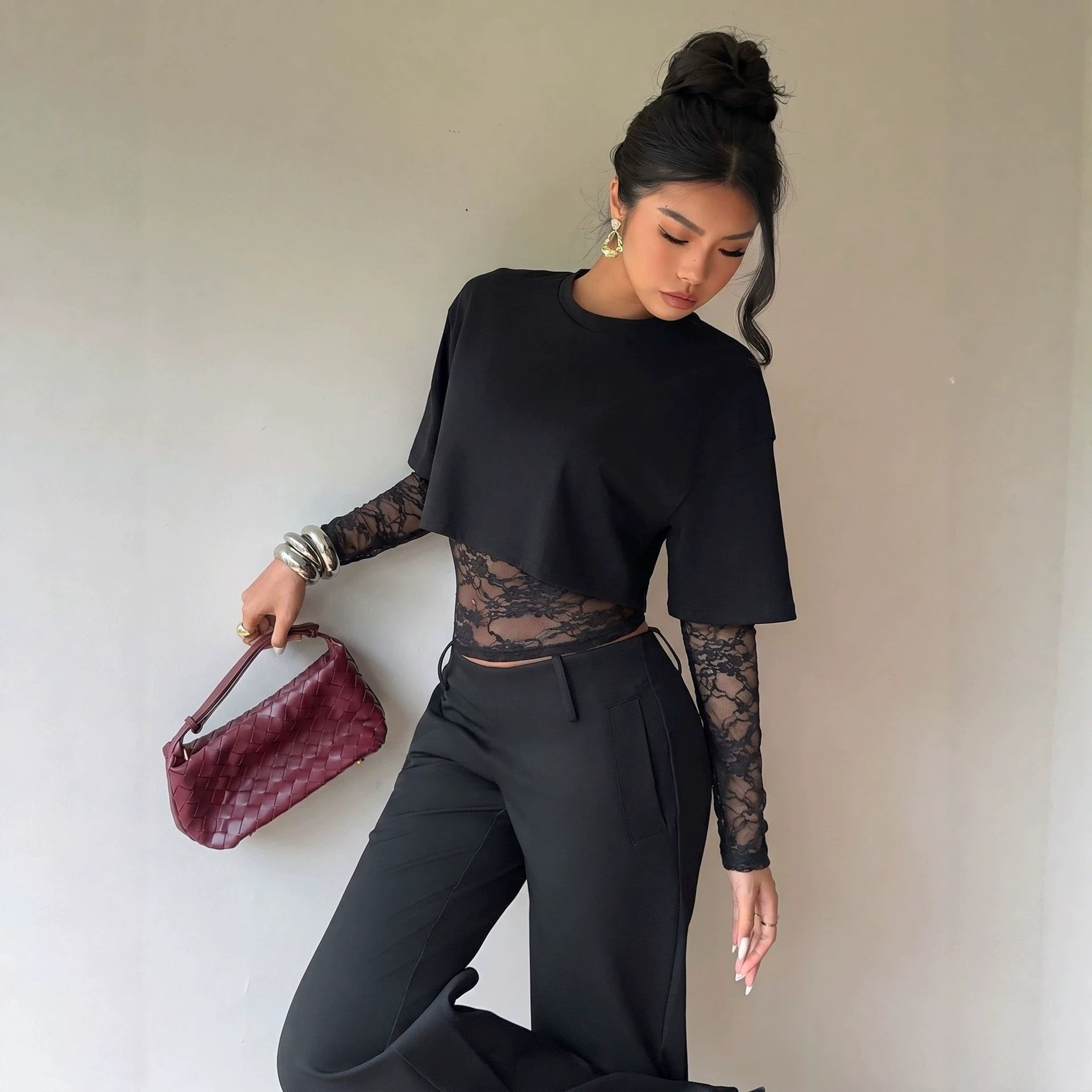 Women's Lace Slim-Fit Waist Top