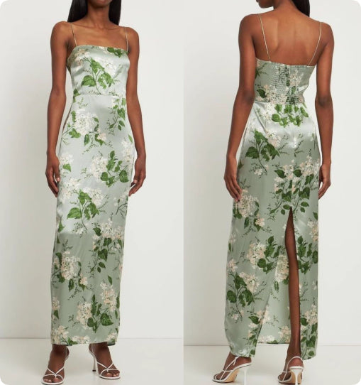100% Mulberry Silk Floral Maxi Dress