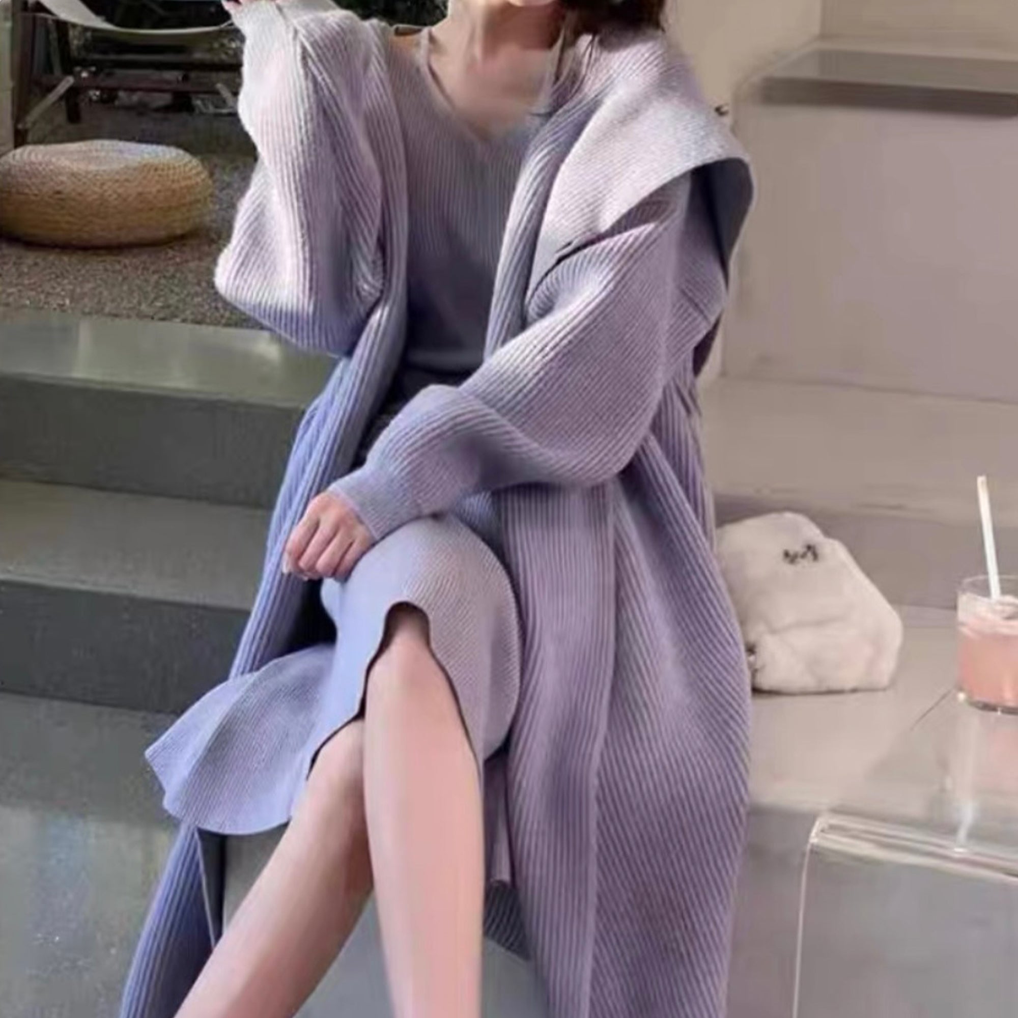 Women's green alpaca wool sweater coat product image 2