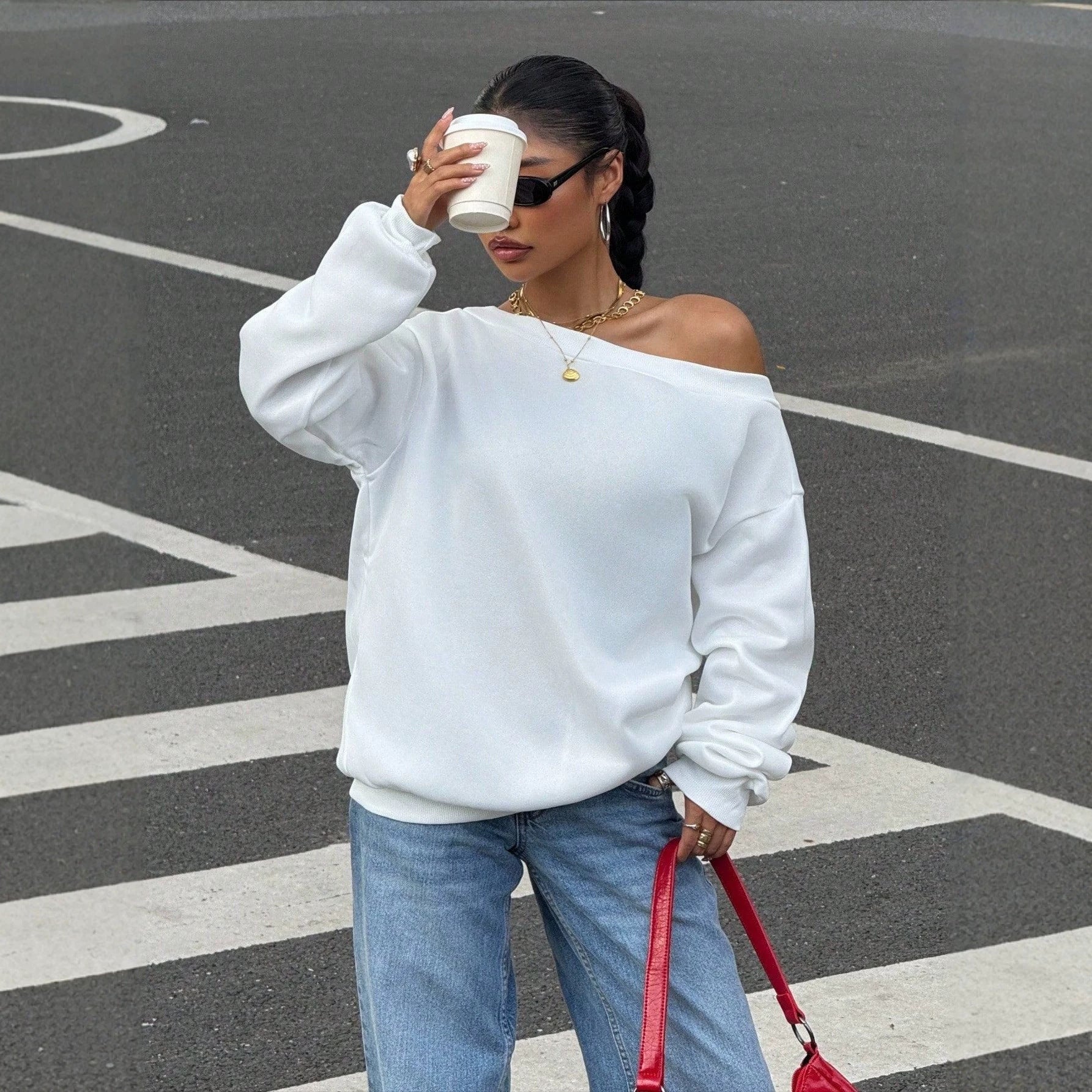 Women's Relaxed Off-Shoulder Pullover Sweater