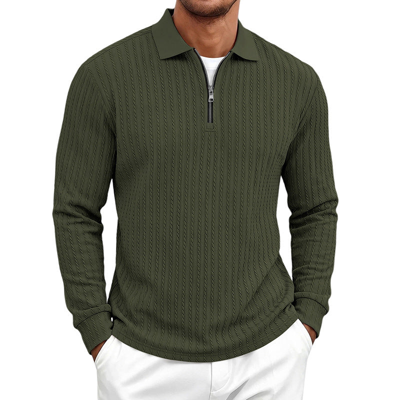 Men's Long-Sleeve Zip-Up Polo Shirt