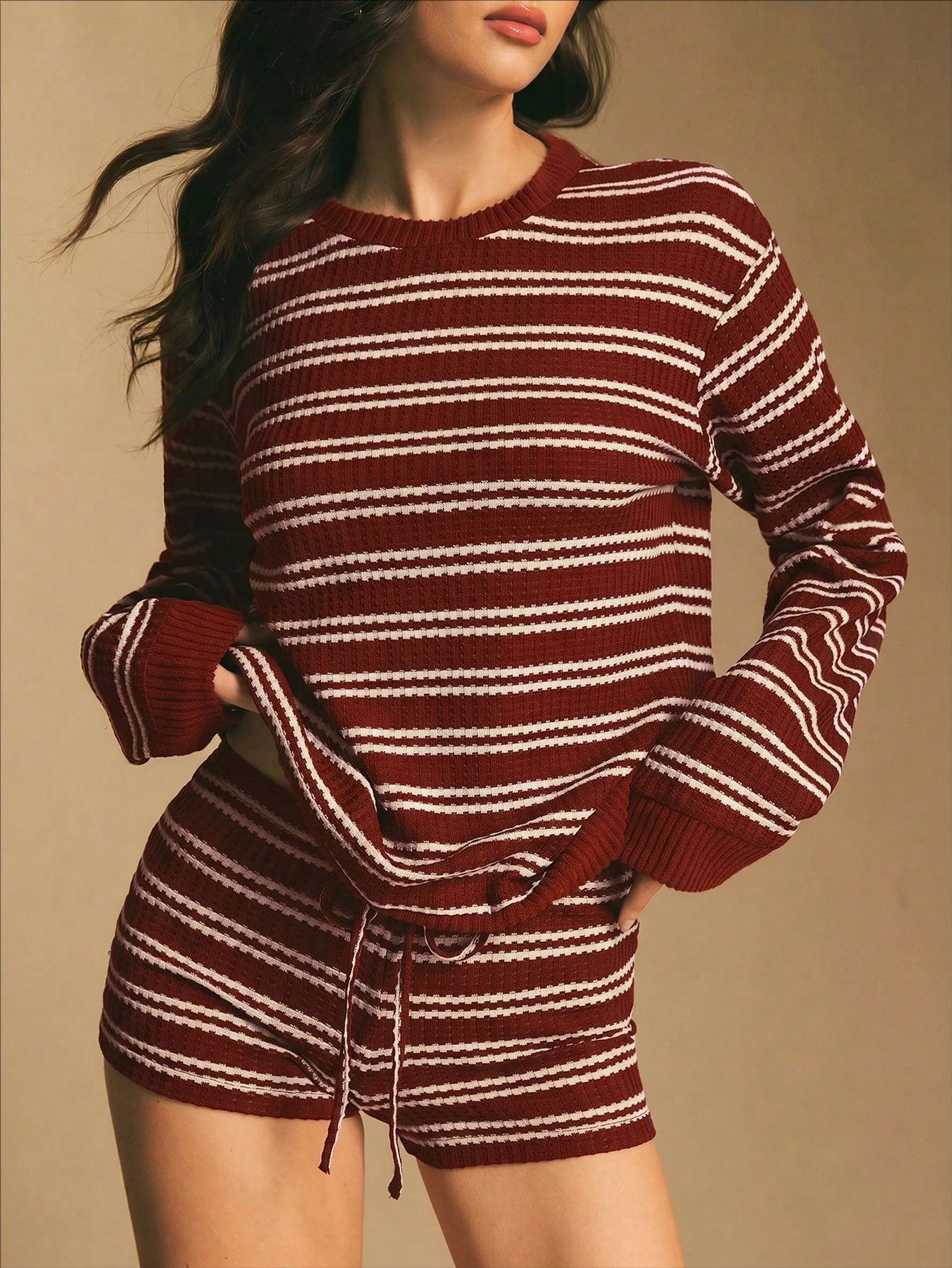 Women's Striped Long-Sleeve Two-Piece Set