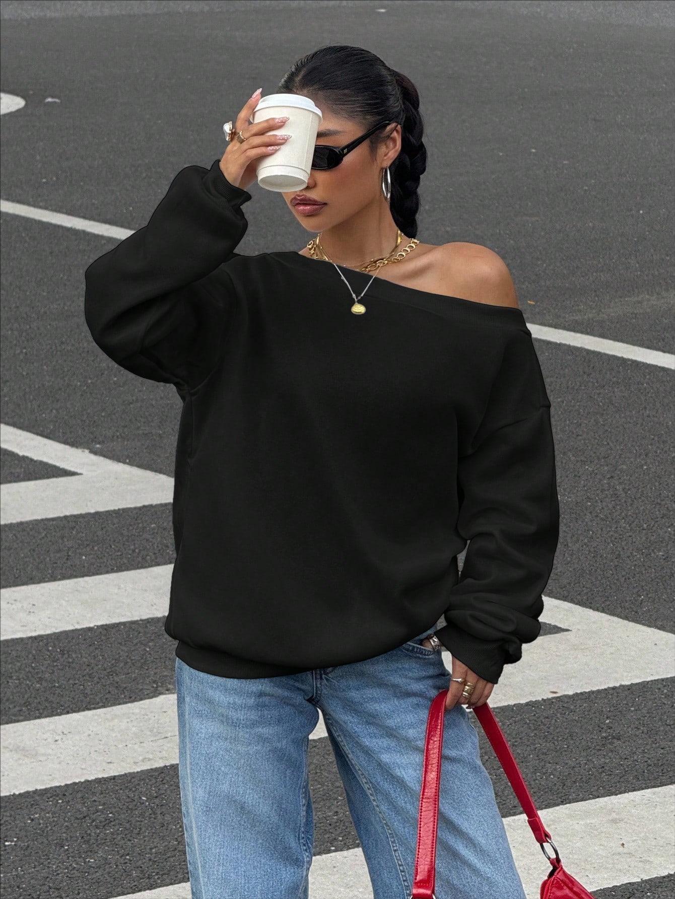 Women's Relaxed Off-Shoulder Pullover Sweater