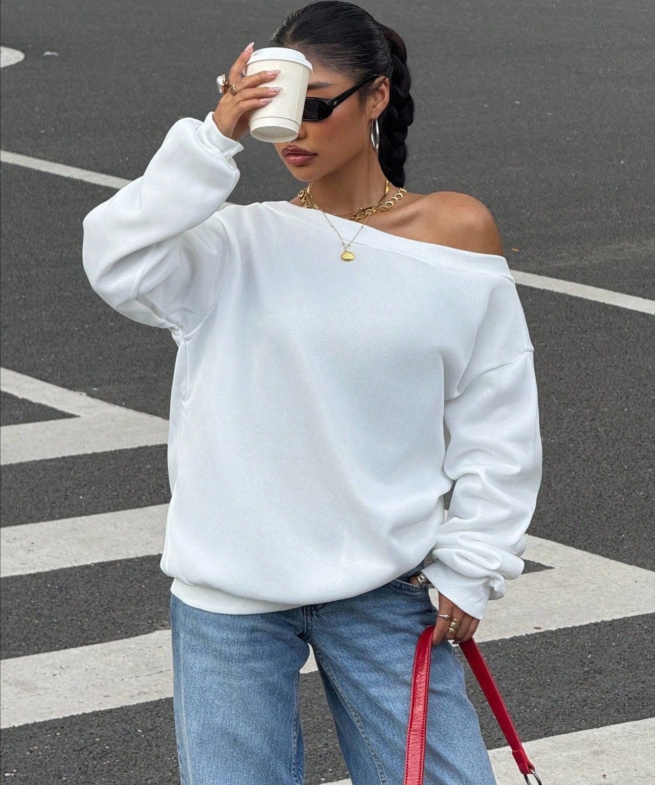 Women's Relaxed Off-Shoulder Pullover Sweater