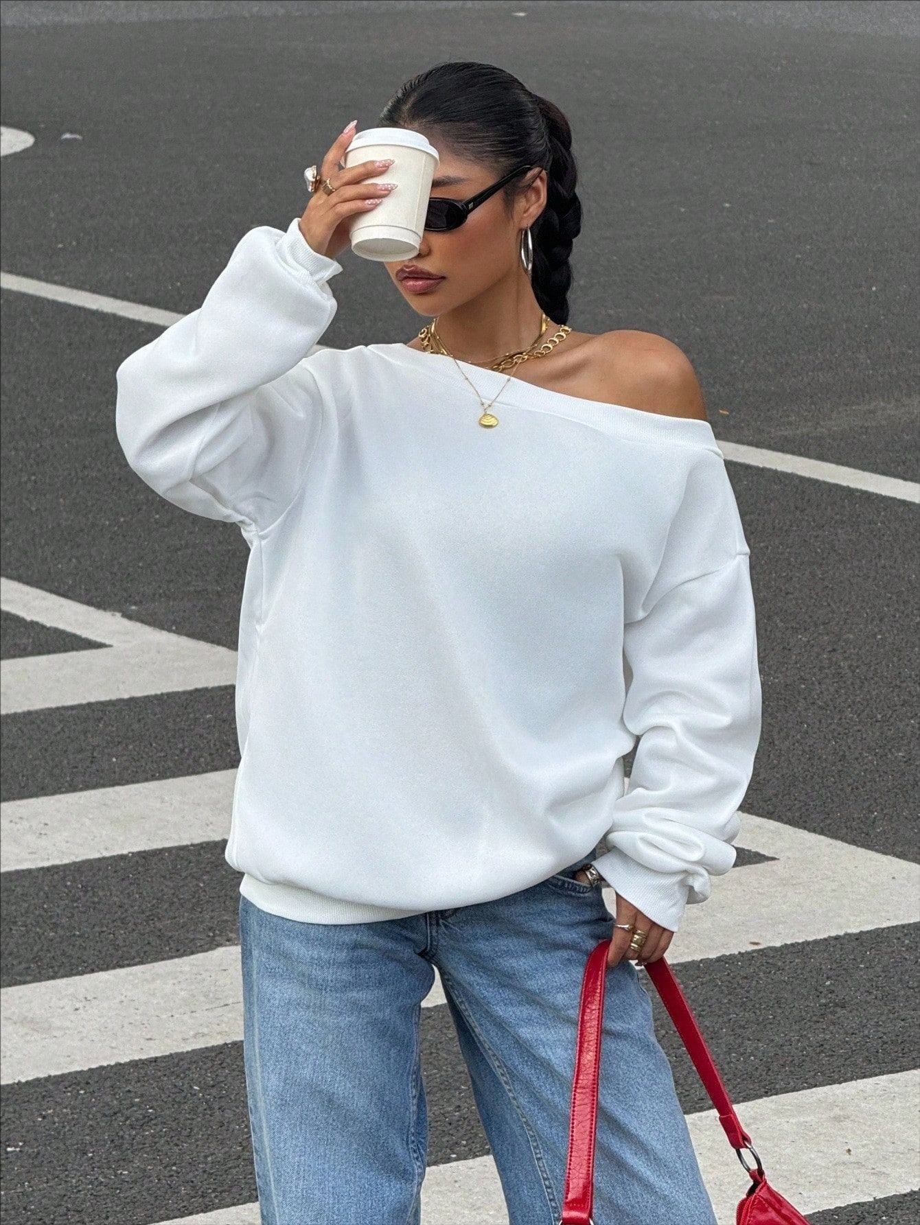 Women's Relaxed Off-Shoulder Pullover Sweater