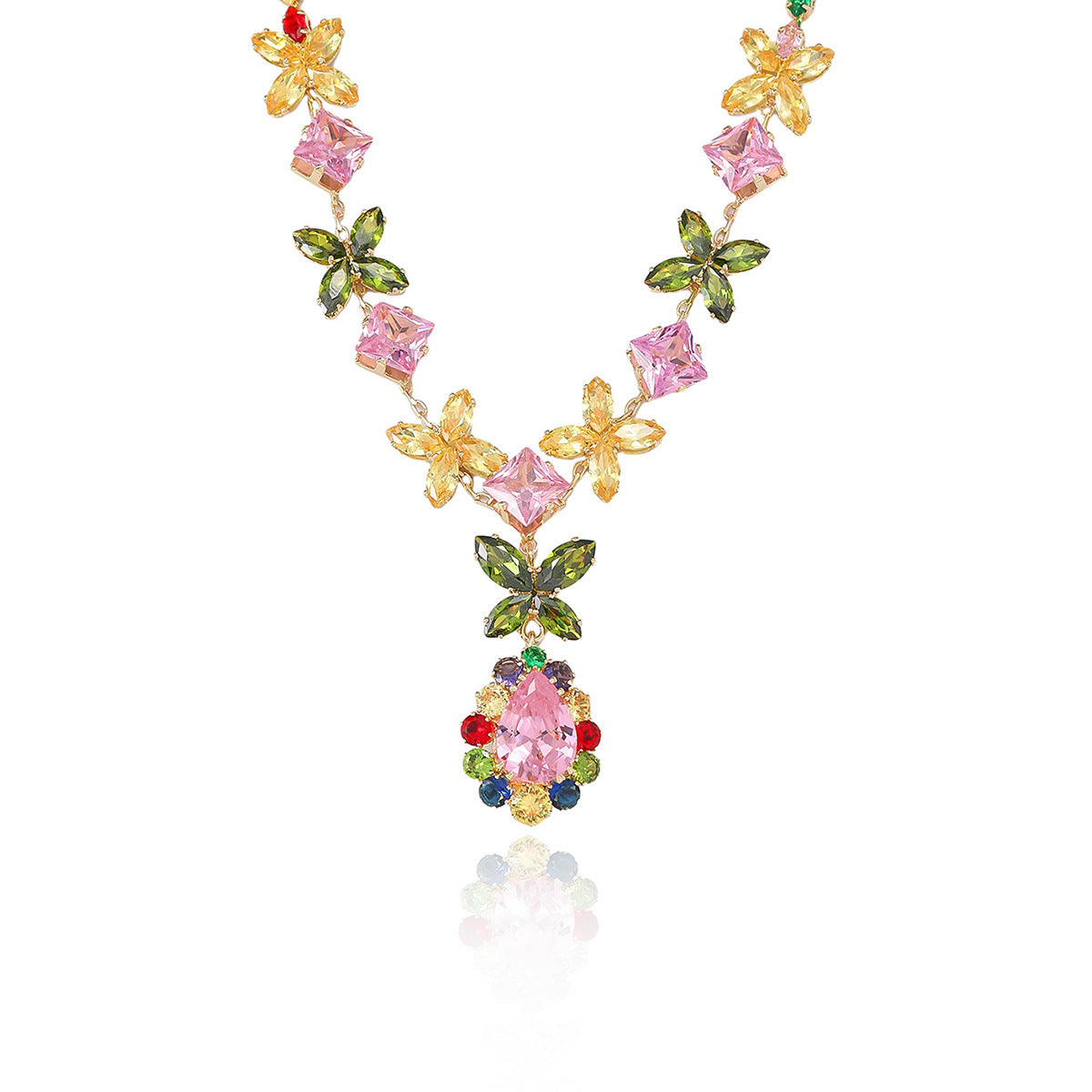Pink Zircon Necklace and Earrings Set
