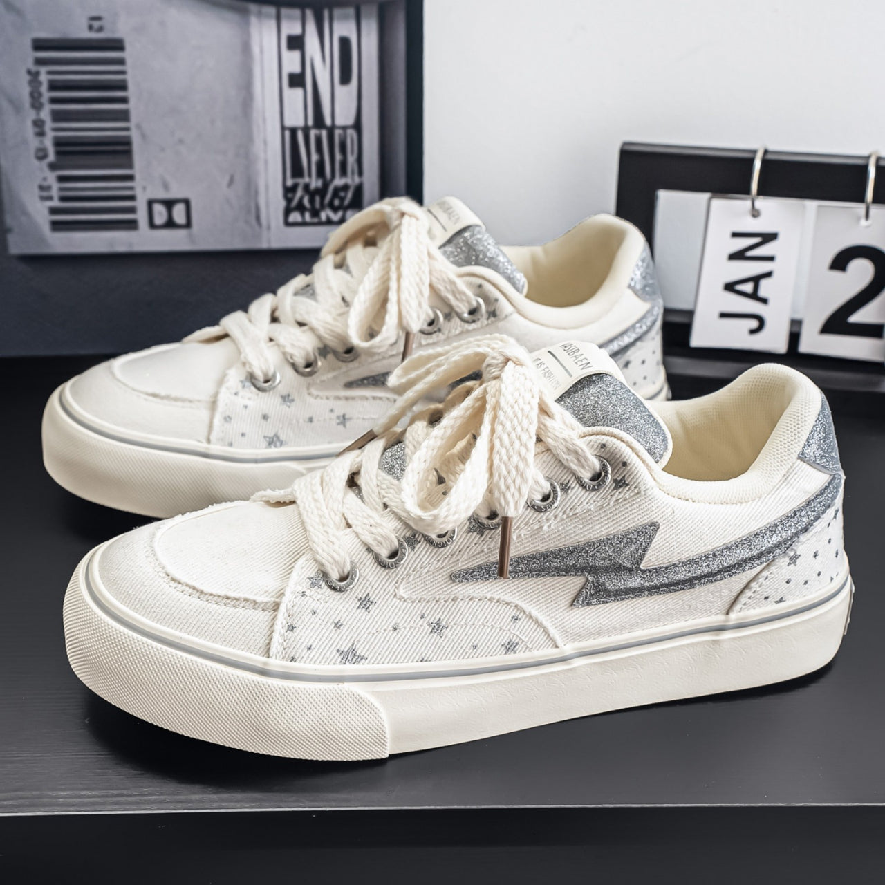 Women's Star-Detail Flat Lace-Up Sneakers