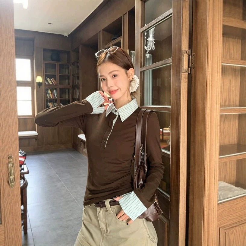 Women's Striped Slim-Fit Long-Sleeve Top