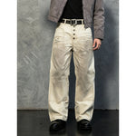 Men's Cream Wide-Leg Baggy Jeans