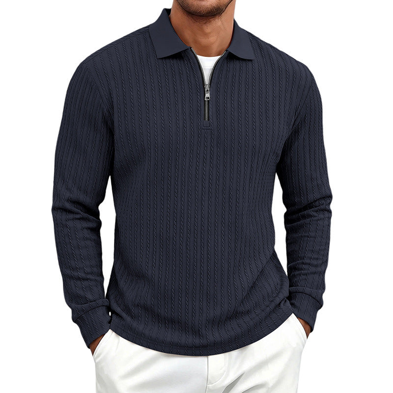 Men's Long-Sleeve Zip-Up Polo Shirt