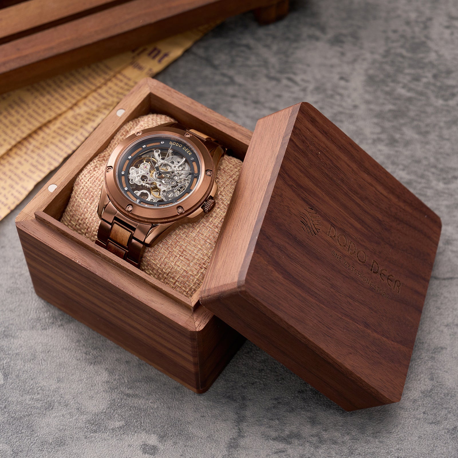 Men's Openwork Wooden Mechanical Watch