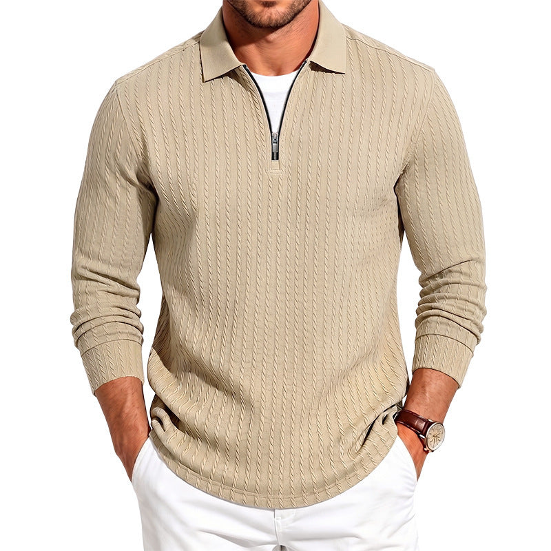 Men's Long-Sleeve Zip-Up Polo Shirt