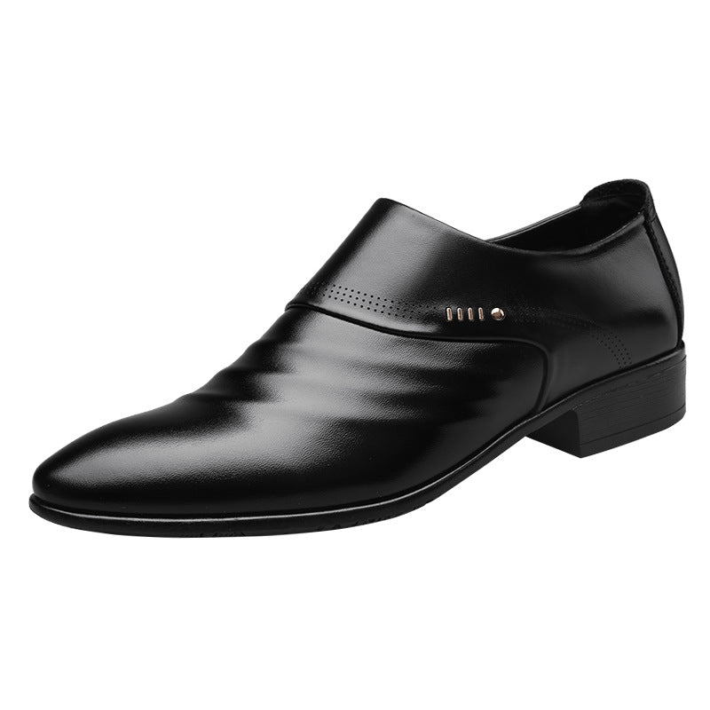 Men's Pointed-Toe Low-Heel PU Dress Shoes