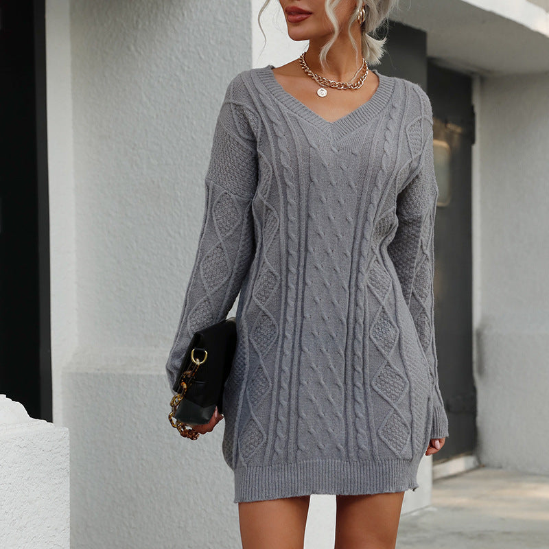 Women's grey V-neck wool dress product image 1