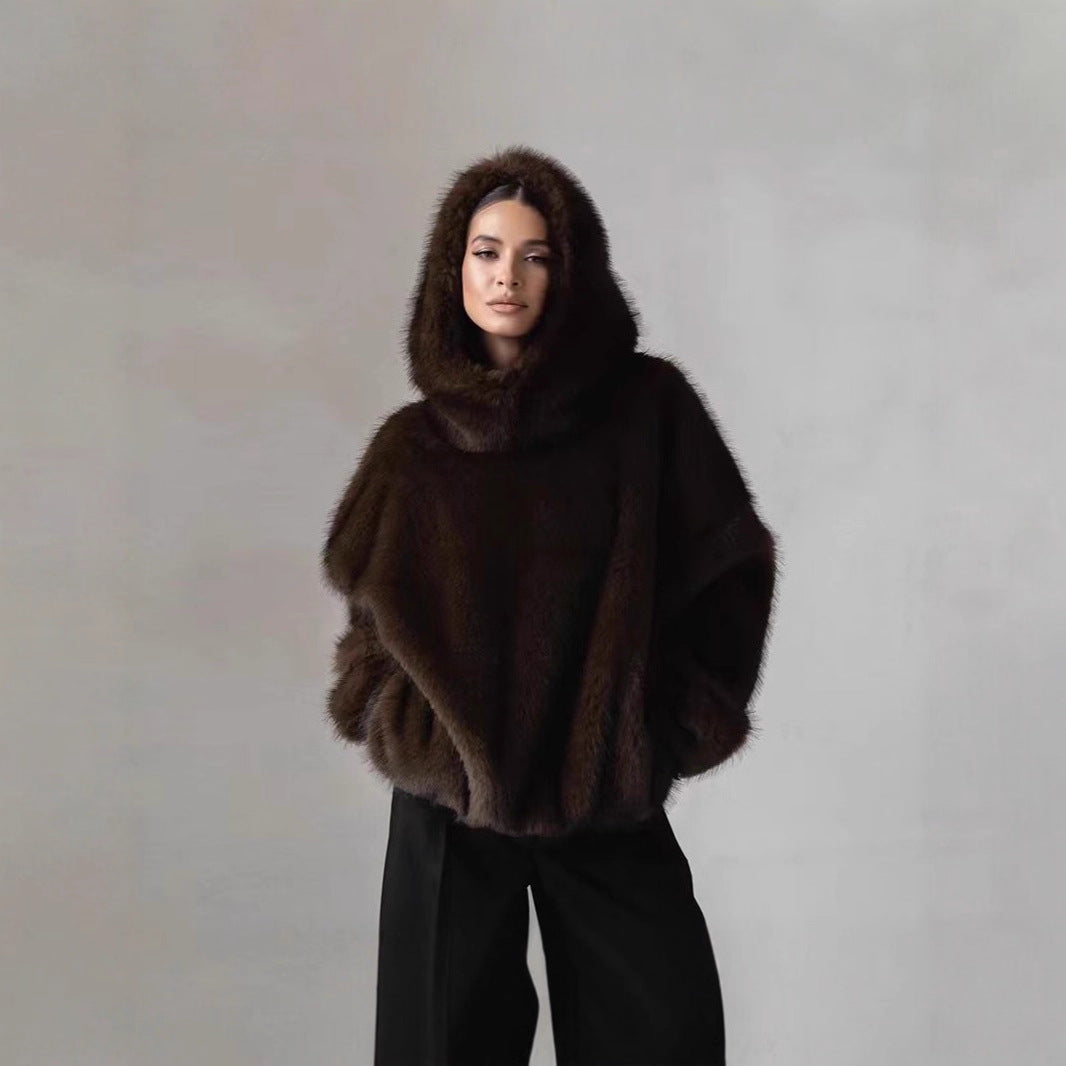 Women's Faux Mink Fur Pullover Hoodie