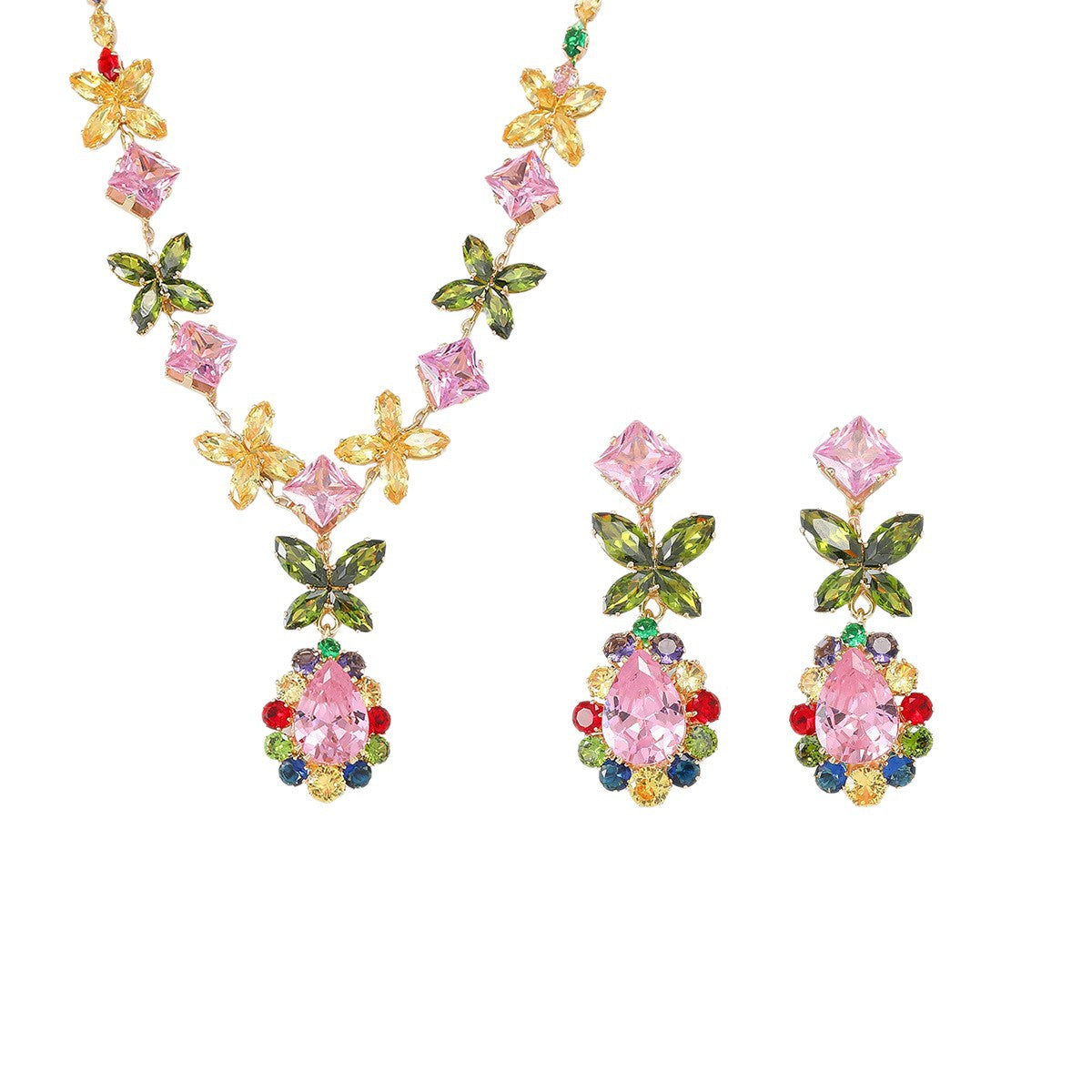 Pink Zircon Necklace and Earrings Set