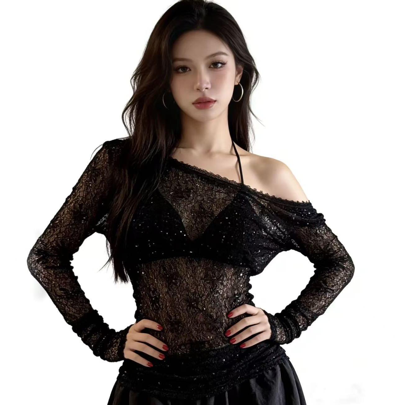 Women's One-Shoulder Lace Top