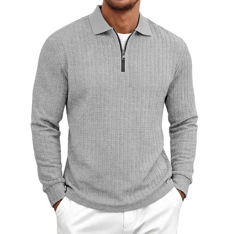 Men's Long-Sleeve Zip-Up Polo Shirt