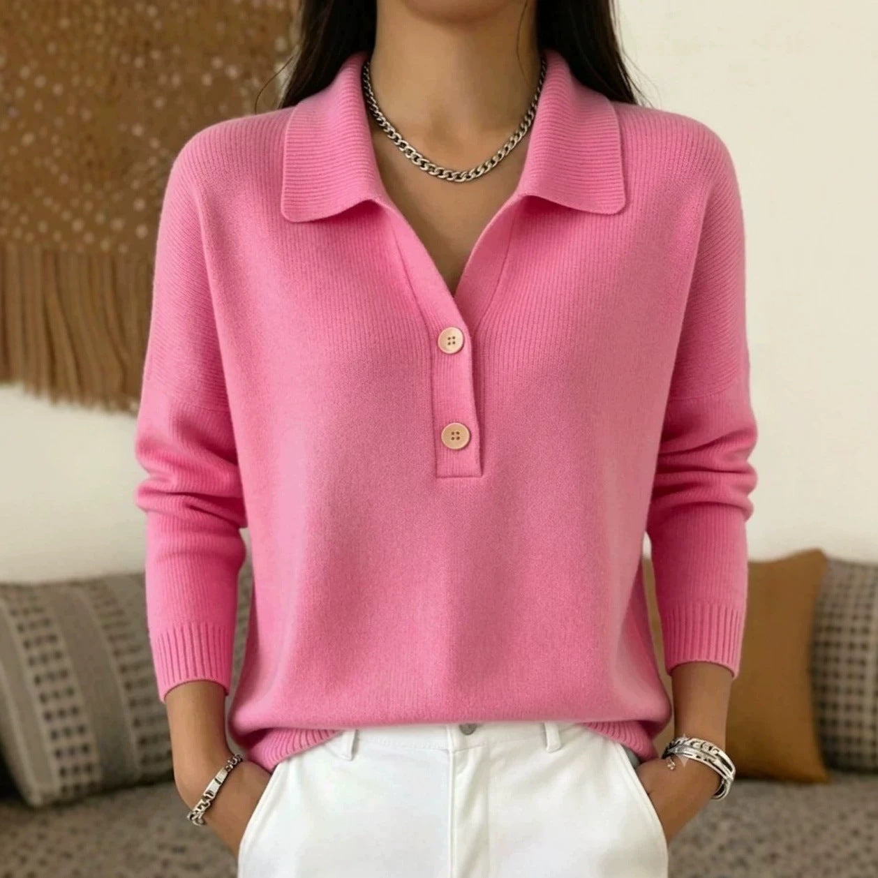 Women's Relaxed Polo Collar Knit Sweater - image 5