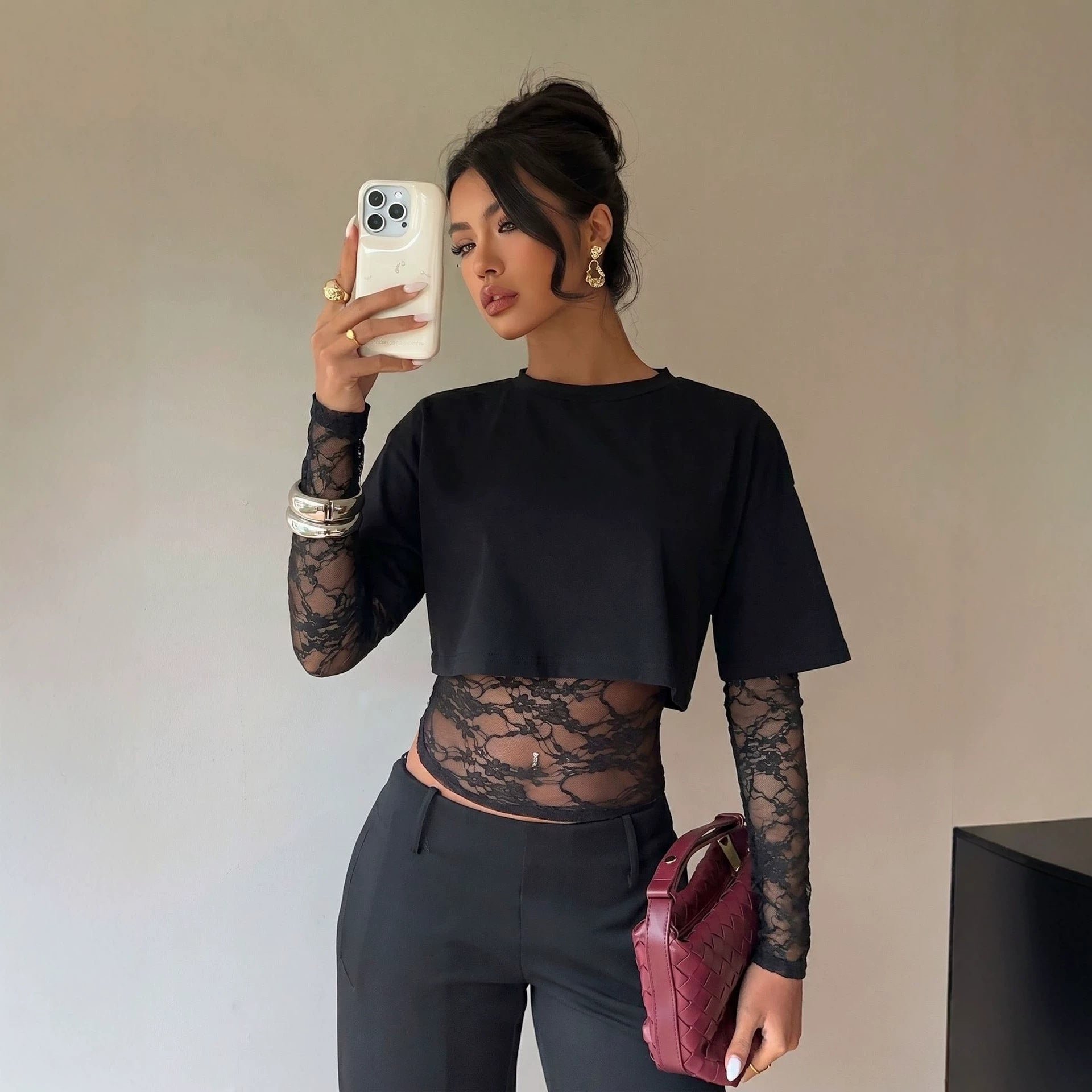 Women's Lace Slim-Fit Waist Top