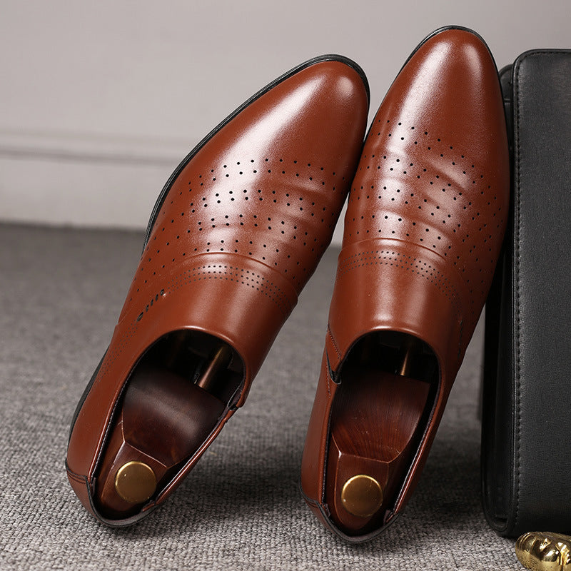 Men's Pointed-Toe Low-Heel PU Dress Shoes