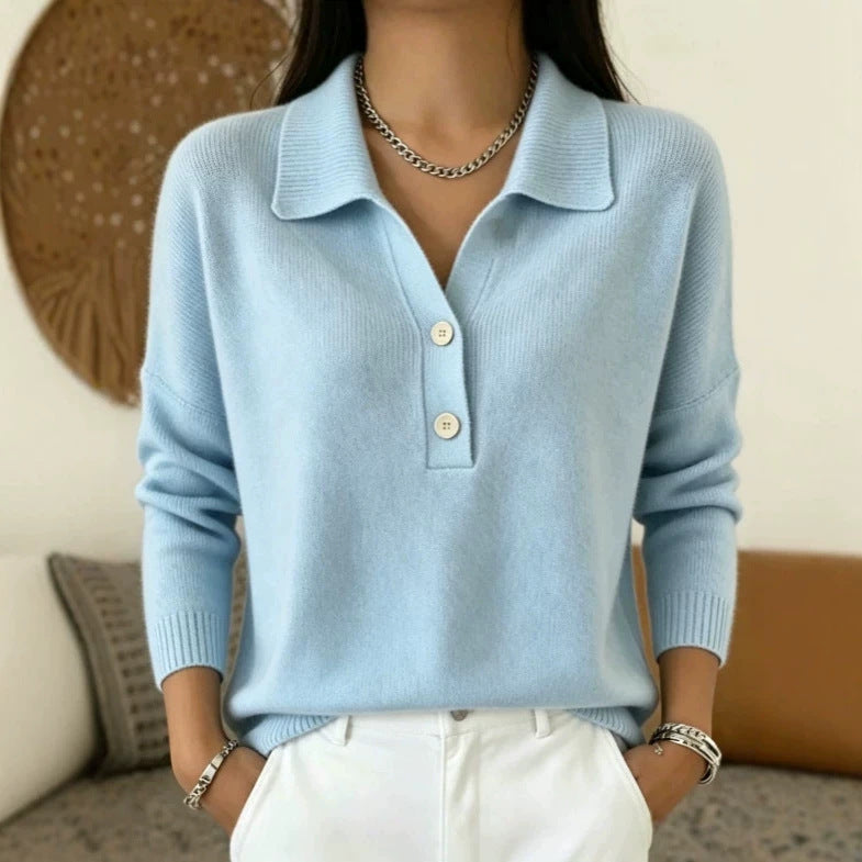 Women's Relaxed Polo Collar Knit Sweater - image 8