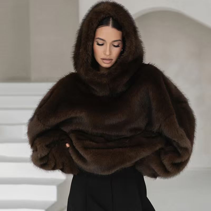 Women's Faux Mink Fur Pullover Hoodie
