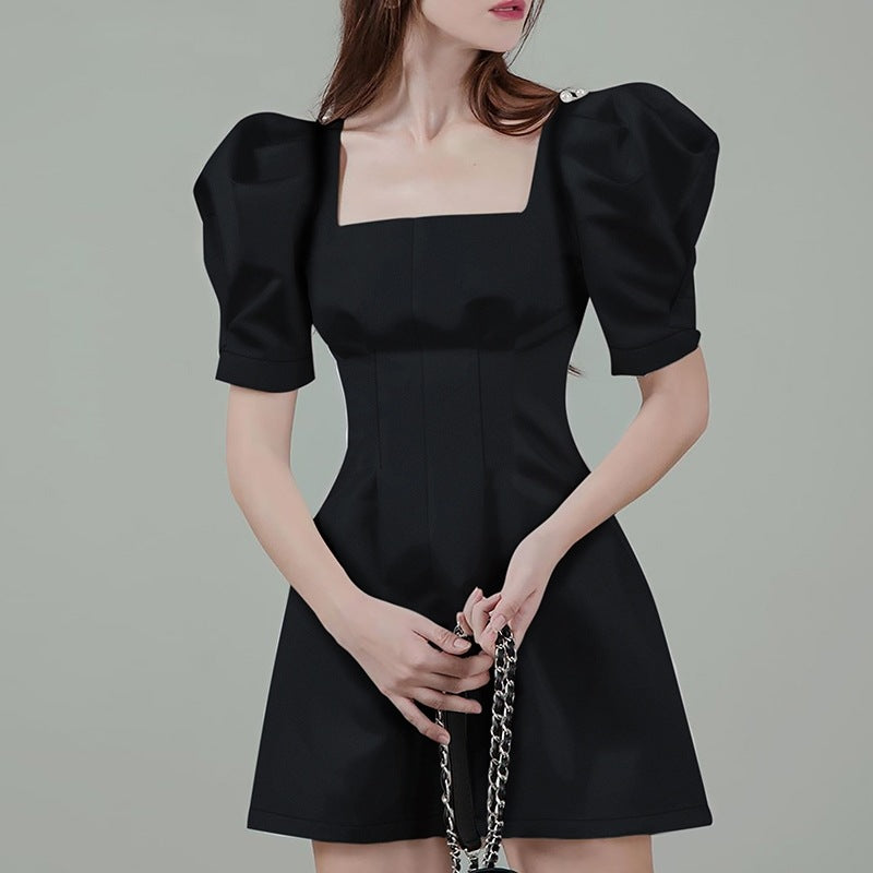 Elegant Black Square-Neck A-Line Dress