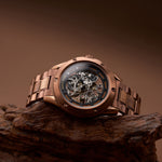 Men's Openwork Wooden Mechanical Watch