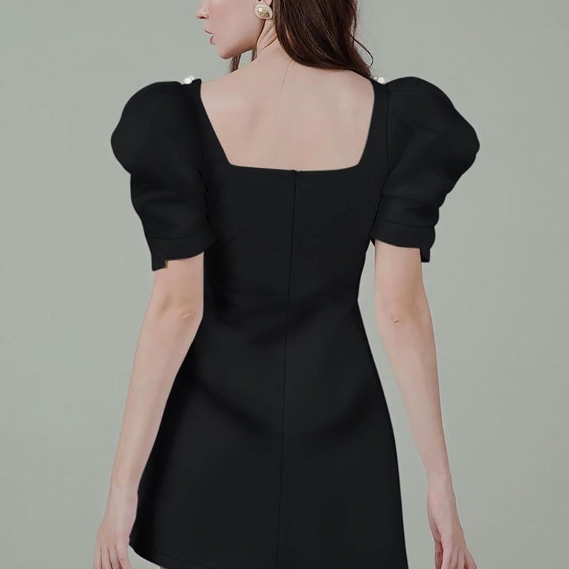 Elegant Black Square-Neck A-Line Dress