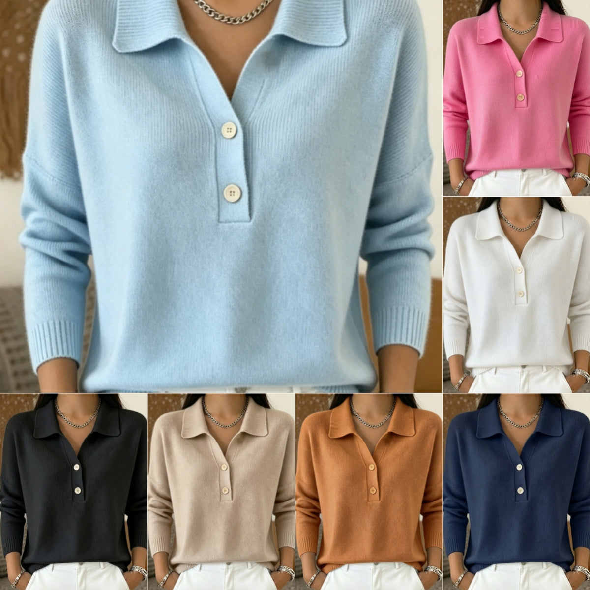 Women's Relaxed Polo Collar Knit Sweater