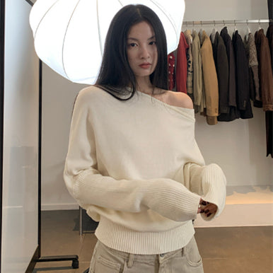 Women's Ivory Off-Shoulder Wool Sweater