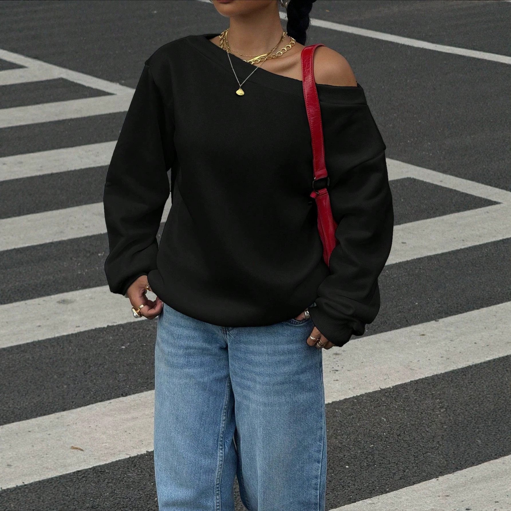 Women's Relaxed Off-Shoulder Pullover Sweater
