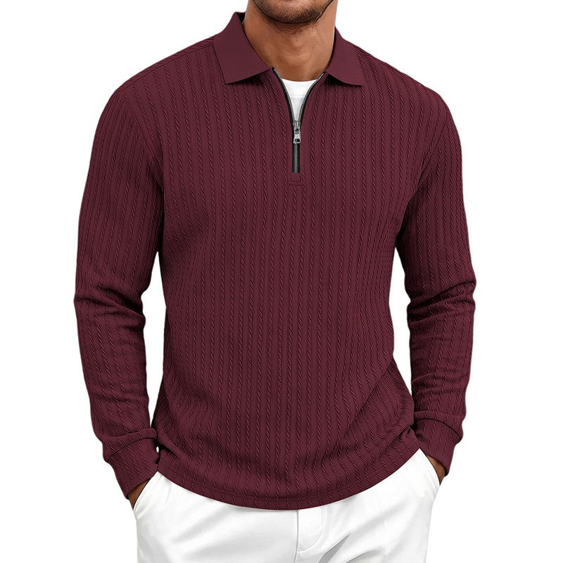 Men's Long-Sleeve Zip-Up Polo Shirt