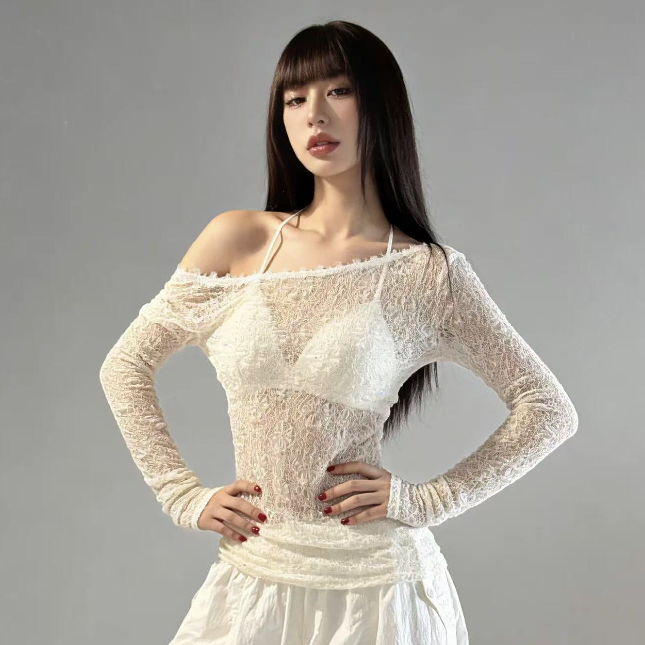 Women's One-Shoulder Lace Top