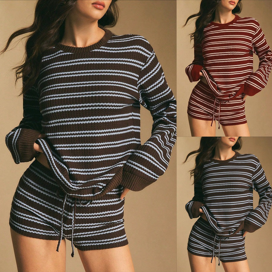 Women's Striped Long-Sleeve Two-Piece Set