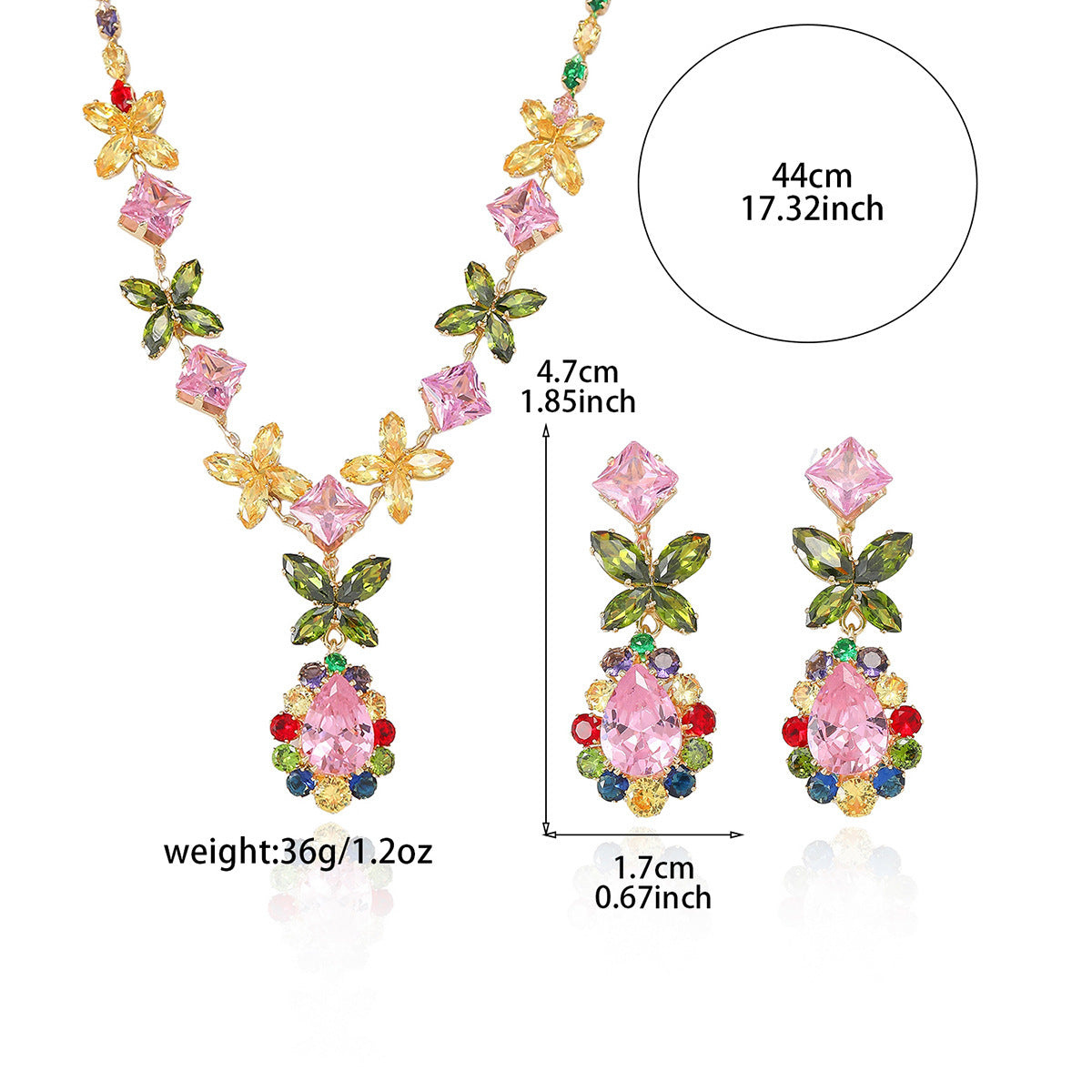 Pink Zircon Necklace and Earrings Set