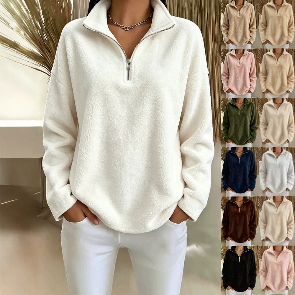 Women's Fleece Zip-Up Stand-Collar Hoodie