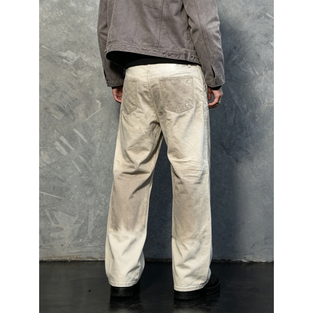 Men's Cream Wide-Leg Baggy Jeans