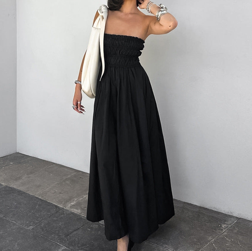 Black Strapless High-Waist Dress