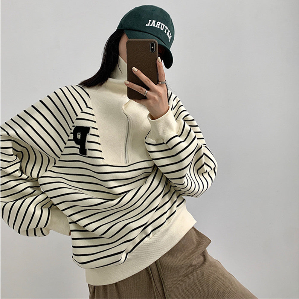 Women's Retro Polo-Collar Long-Sleeve Top