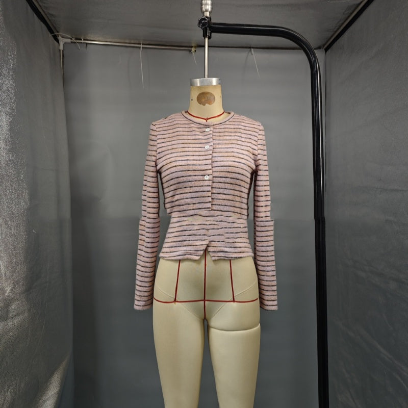 Women's Pink Striped Slim-Fit Long-Sleeve Shirt