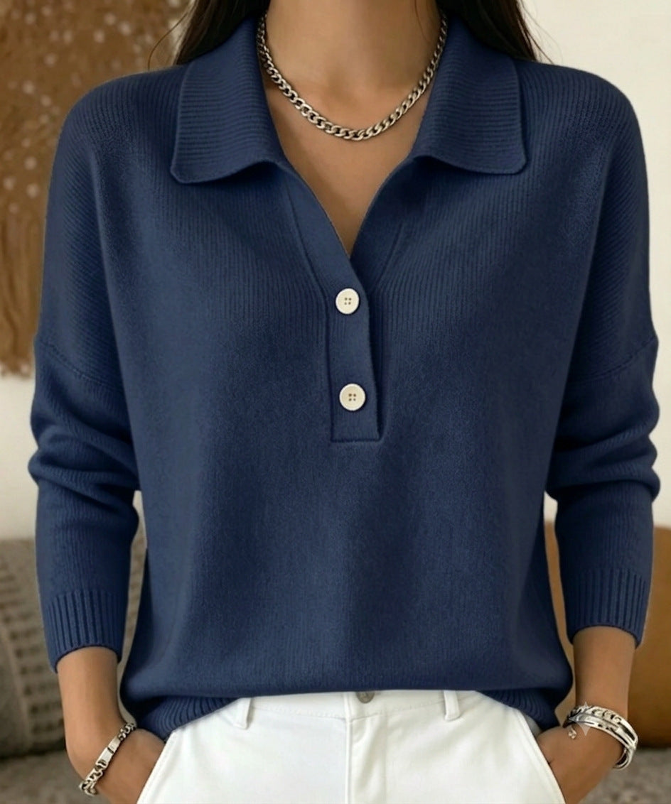 Women's Relaxed Polo Collar Knit Sweater - image 3