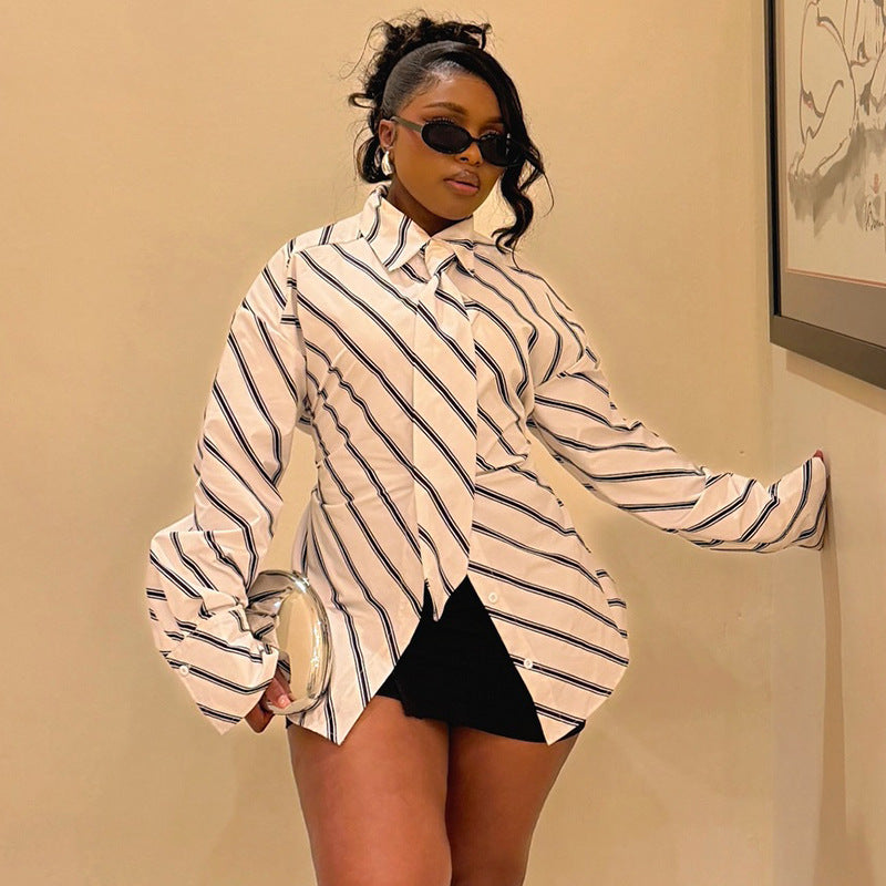 Women's Striped Bow-Tie Slim-Fit Shirt