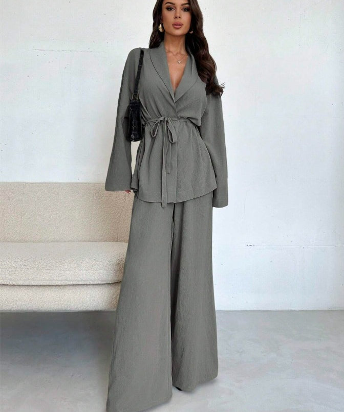 Women's V-Neck Wide-Leg Pants Set