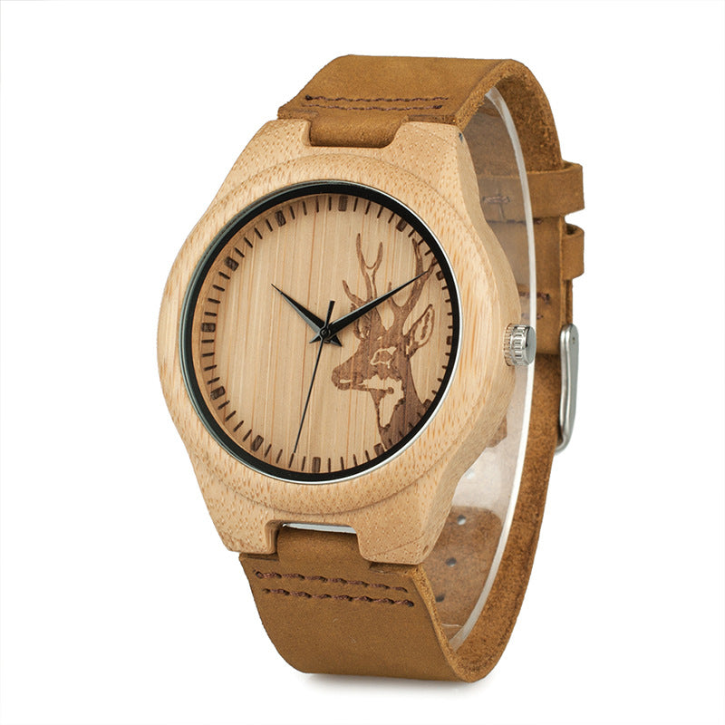 Men's Bamboo and Leather Watch