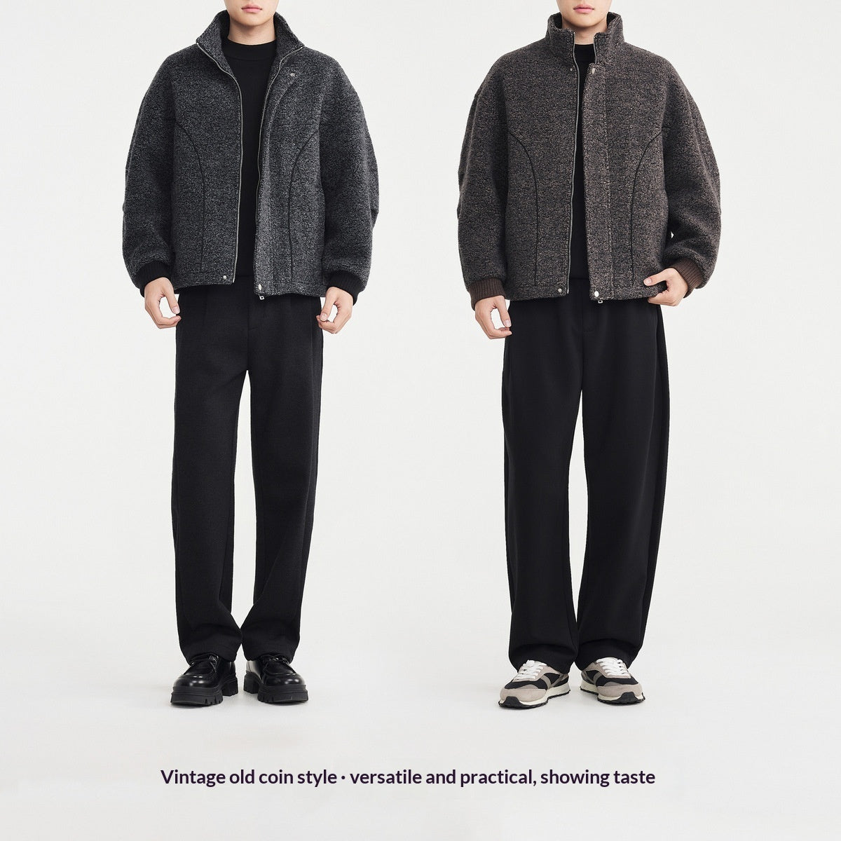 Men's Wool Blend Stand-Collar Overcoat