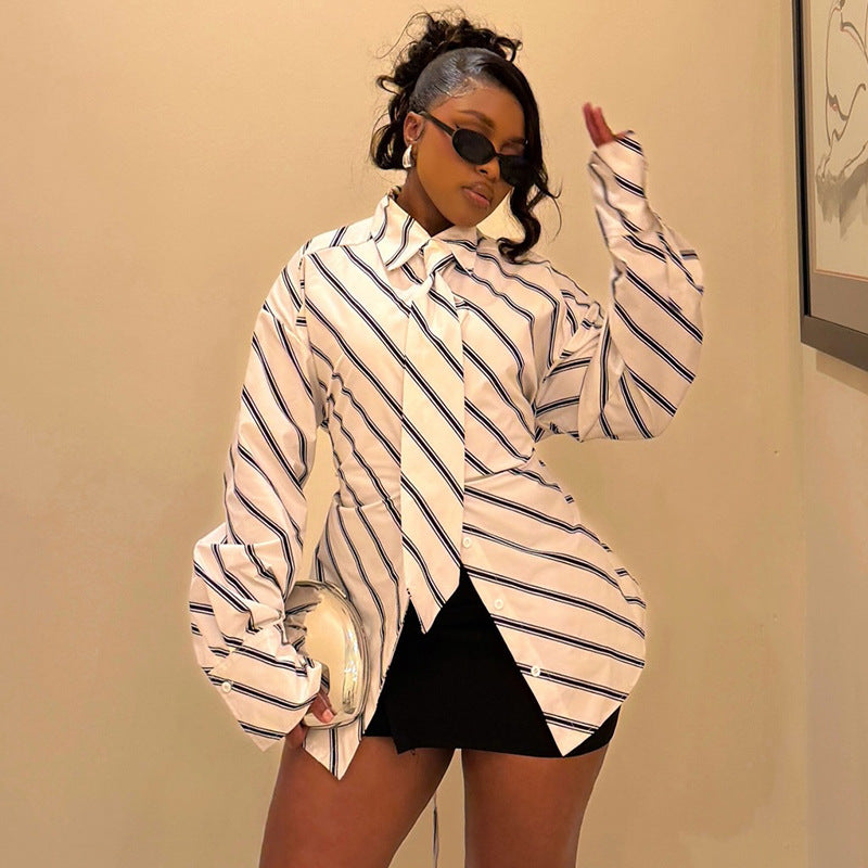 Women's Striped Bow-Tie Slim-Fit Shirt