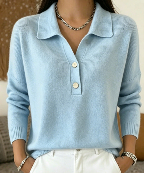 Women's Relaxed Polo Collar Knit Sweater - image 10